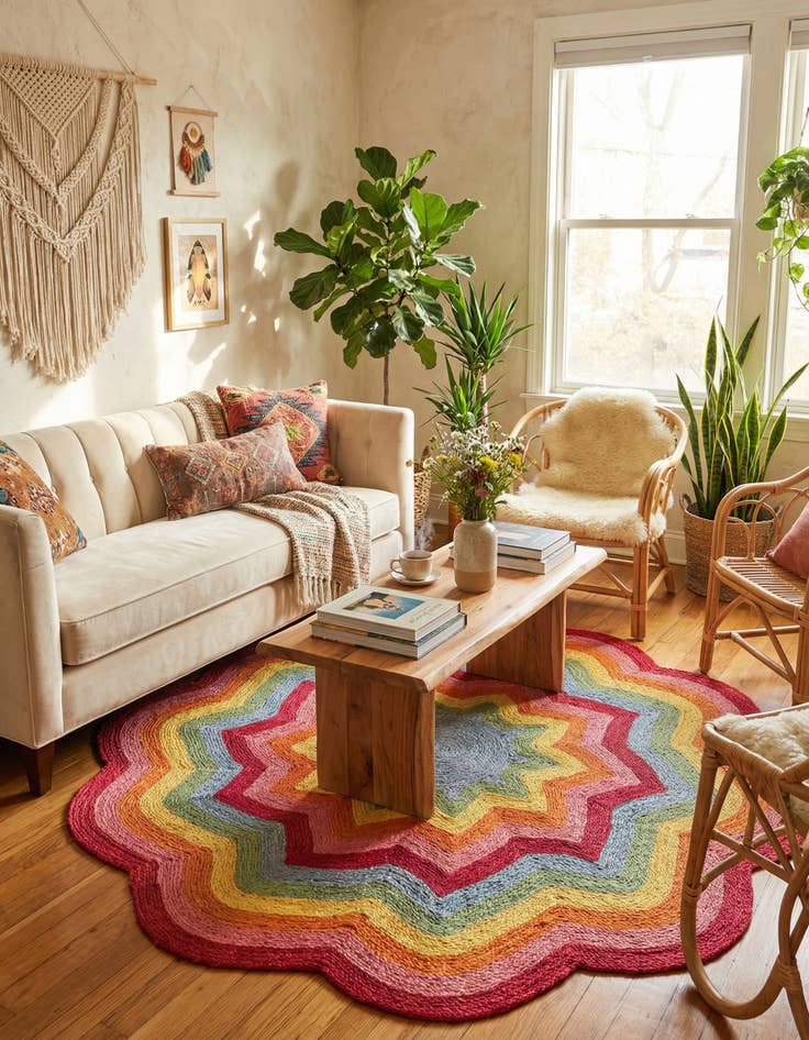 Detail image of  6' 1 x 6' 1  Hand Braided Happy Rugs Jawbreaker Poppy Round