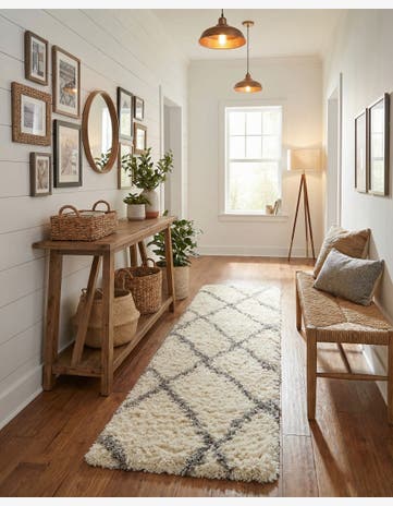 Pearl and Gray Infinity Shag Runner Rug