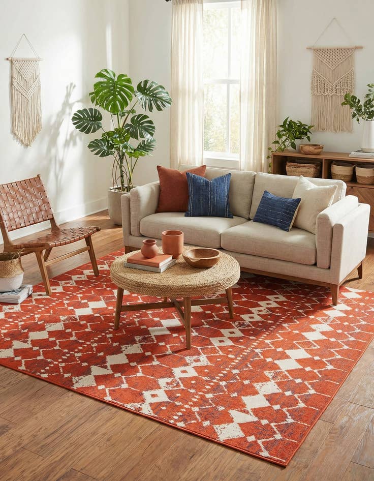 Detail image of 7' 10 x 7' 10  Washable Trellis Indoor / Outdoor Square Rug