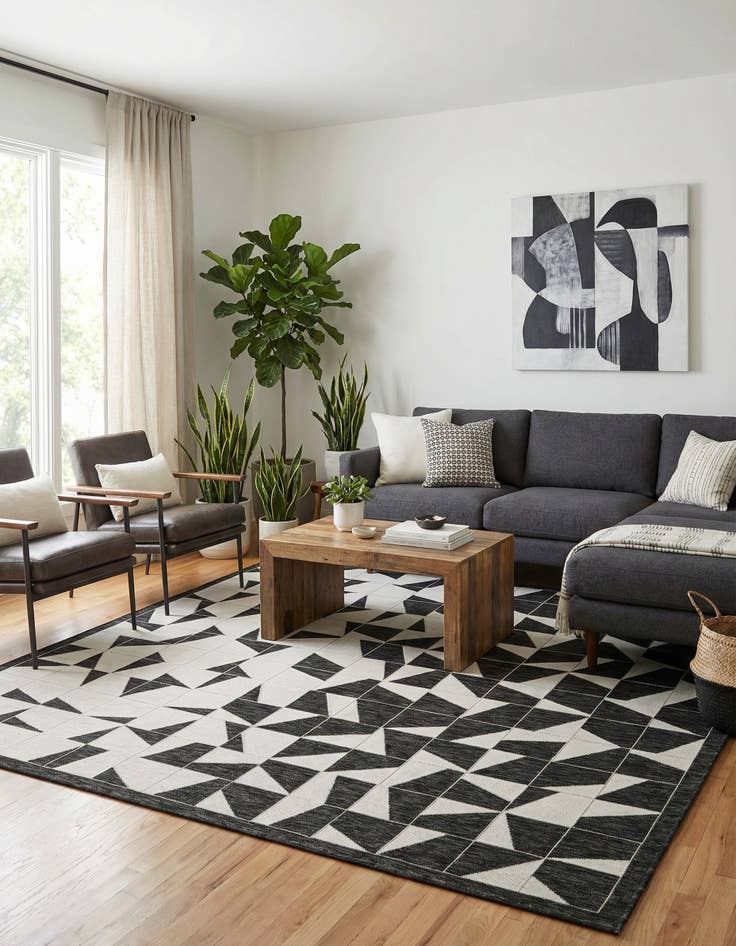 Detail image of 7' 10 x 7' 10  Washable Modern Indoor / Outdoor Square Rug