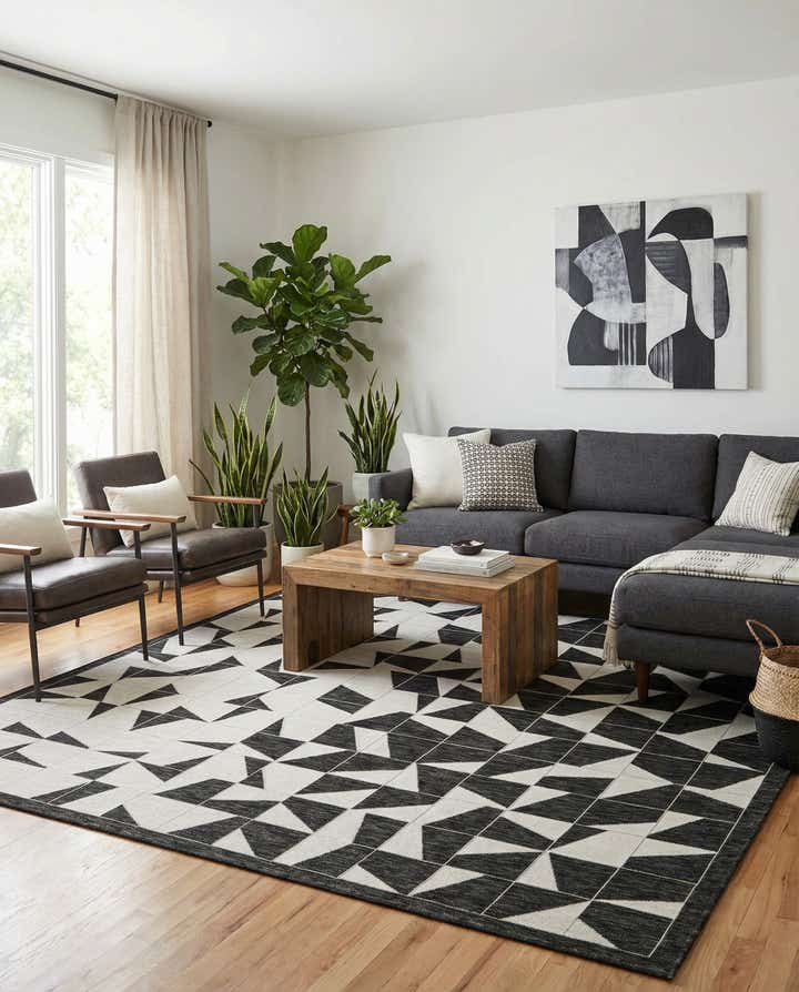 7' 10 x 7' 10 Easy-Clean Modern Indoor / Outdoor Square Rug