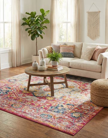 Pink Gray Madeline Vintage Square Rug
