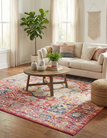 Pink Gray Madeline Vintage Square Rug