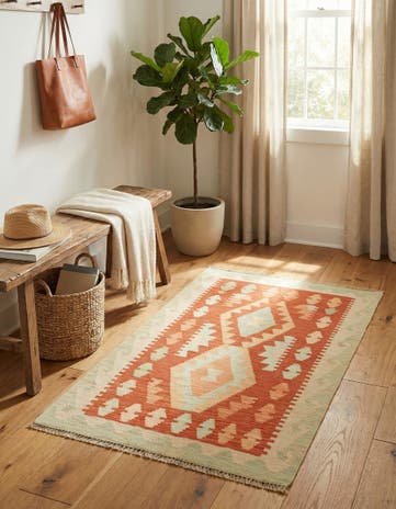 2' 6 x 4' 2 Hand Woven Kilim Waziri Wool Rug