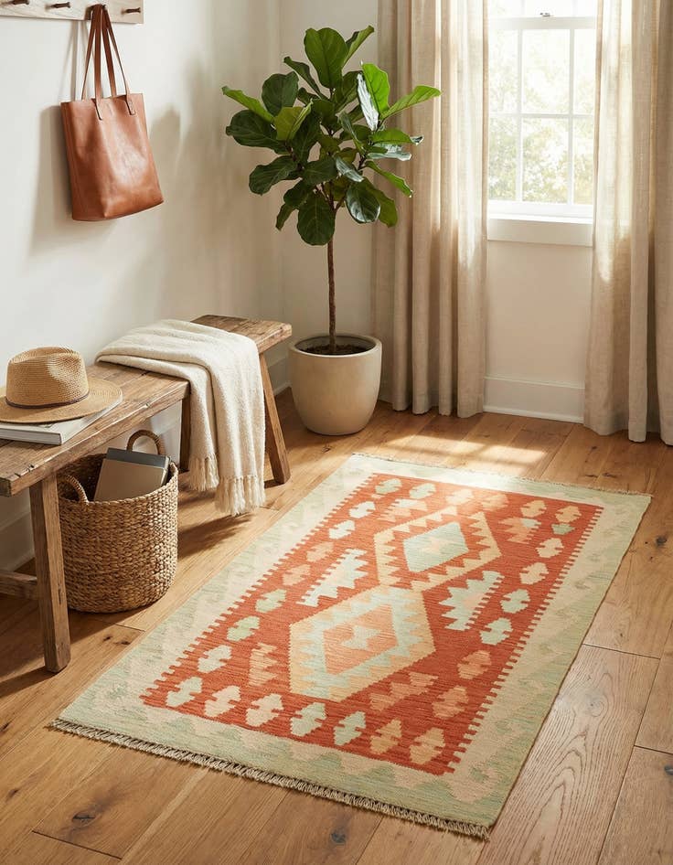 Detail image of 2' 6 x 4' 2  Hand Woven Kilim Waziri Wool Rug