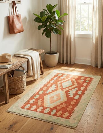 2' 6 x 4' 2 Hand Woven Kilim Waziri Wool Rug