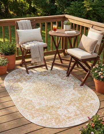 Beige Easy-Clean Jill Zarin Dubai Indoor / Outdoor Oval Rug
