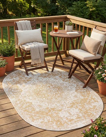 Beige Easy-Clean Jill Zarin Dubai Indoor / Outdoor Oval Rug
