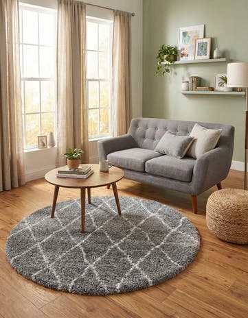 Gray Moroccan Shag Round Rug