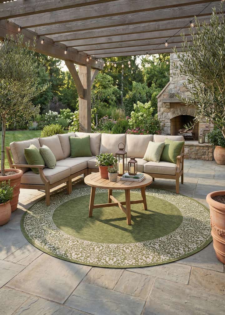 10' 8 x 10' 8 Easy-Clean Border Indoor / Outdoor Round Rug