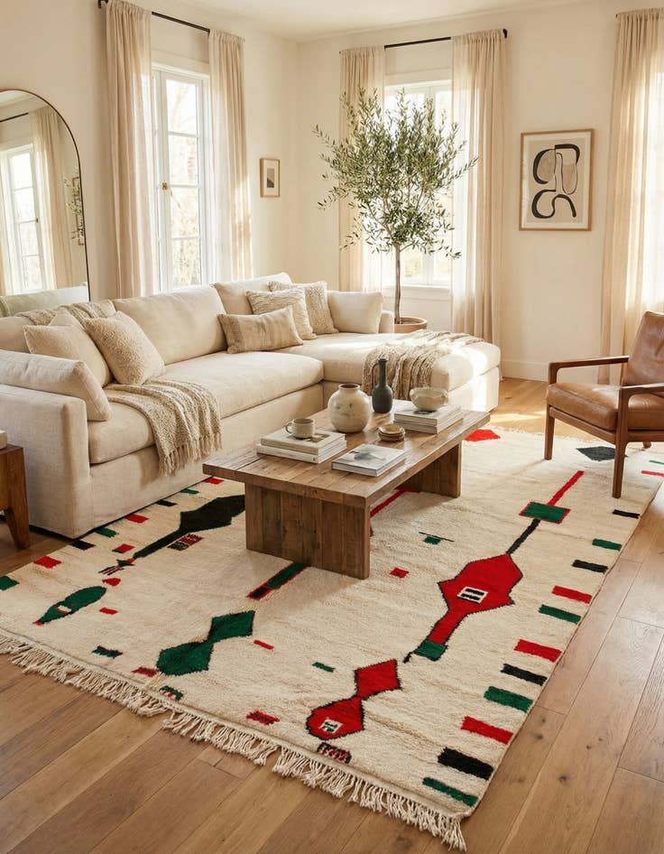 Detail image of 6' 10 x 10'  Hand Knotted Moroccan Wool Rug