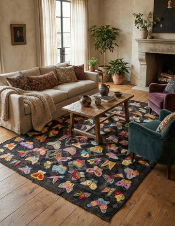 6' 4 x 9' 5 Hand Woven Kilim Suzani Wool Rug