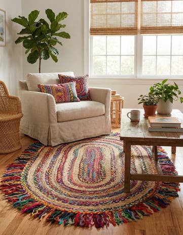 Hand Braided Chindi Jute Oval Rug
