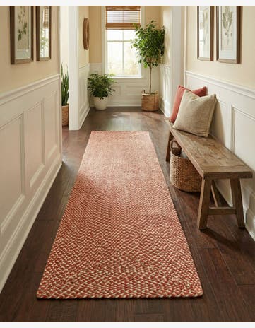 Rust Red Handmade Tweed Braided Jute Runner Rug