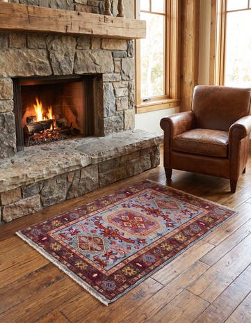 3' 4 x 4' 11 Hand Knotted Kazak Rug