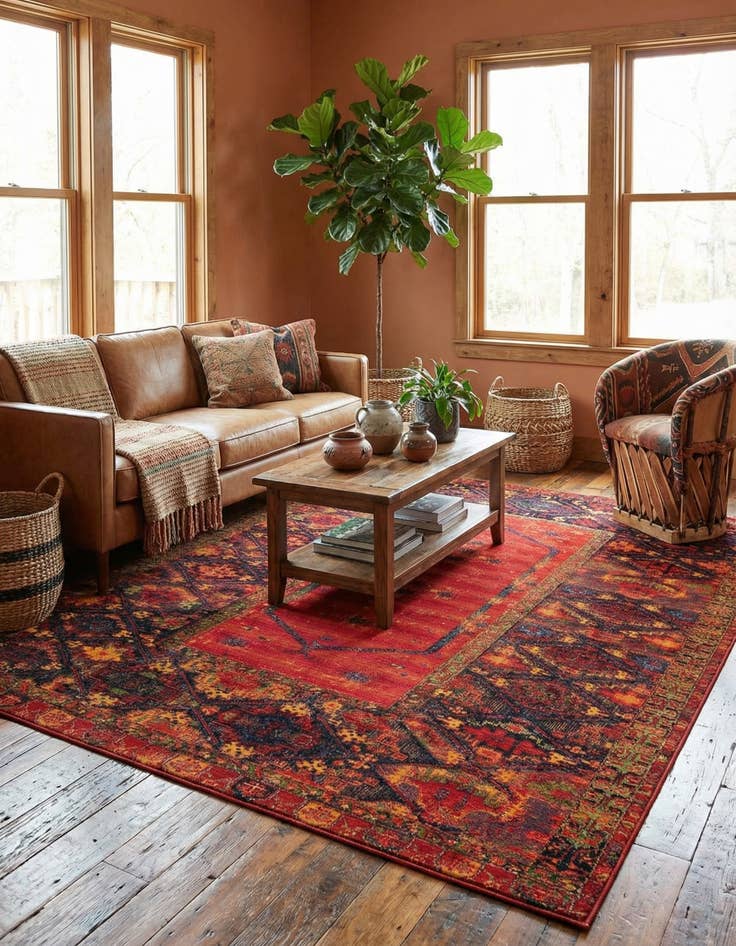 Detail image of 10' x 14' Easy-Clean Tribal Indoor / Outdoor Rug