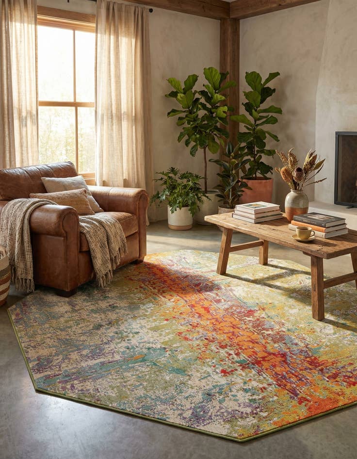 Detail image of 8' x 8'  Washable Modern Indoor / Outdoor Octagon Rug