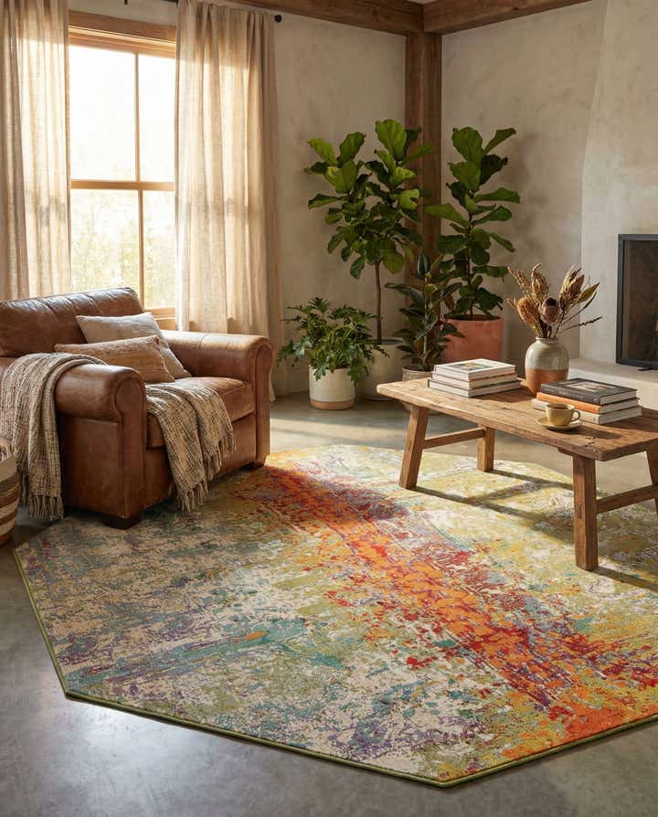 8' x 8' Easy-Clean Modern Indoor / Outdoor Octagon Rug