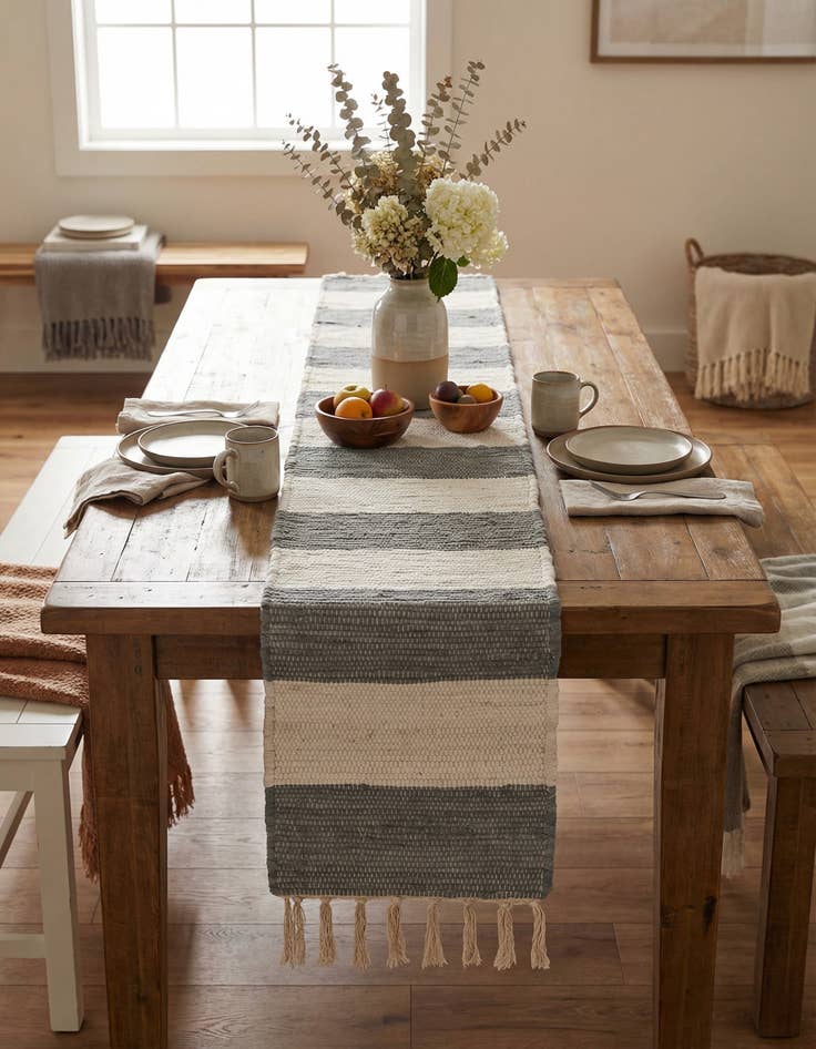 Detail image of  1' 2 x 5' 1  Hand Woven Chindi Rag Table Runner Rug