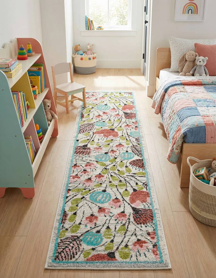 Detail image of 2' x 8' Flowers Whimsy Kids Runner Rug