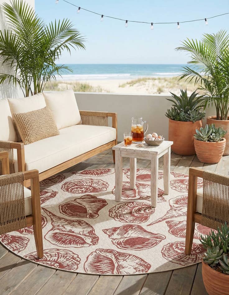 Detail image of  10' x 10'  Washable Coastal Indoor / Outdoor Round Rug