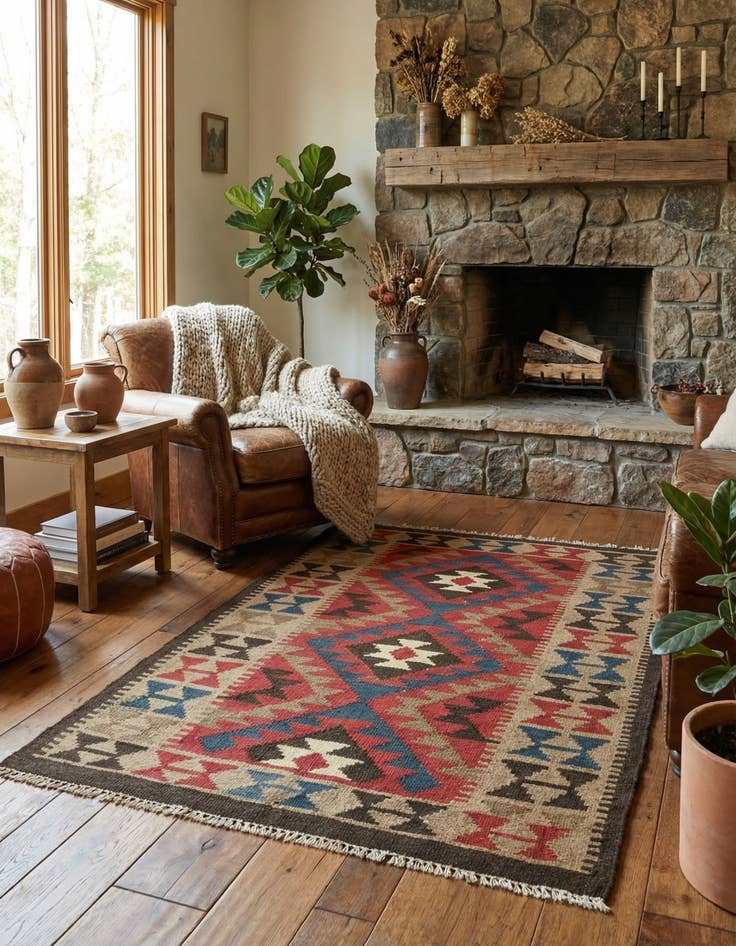 Detail image of 3' 6 x 4' 10  Hand Woven Kilim Maymana Wool Rug