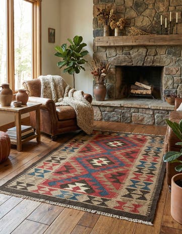 3' 6 x 4' 10 Hand Woven Kilim Maymana Wool Rug
