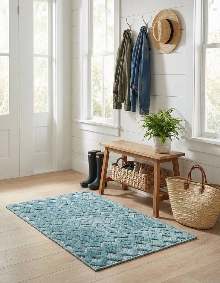 Detail image of 2' x 3'  Washable Trellis Textured Indoor / Outdoor Rug