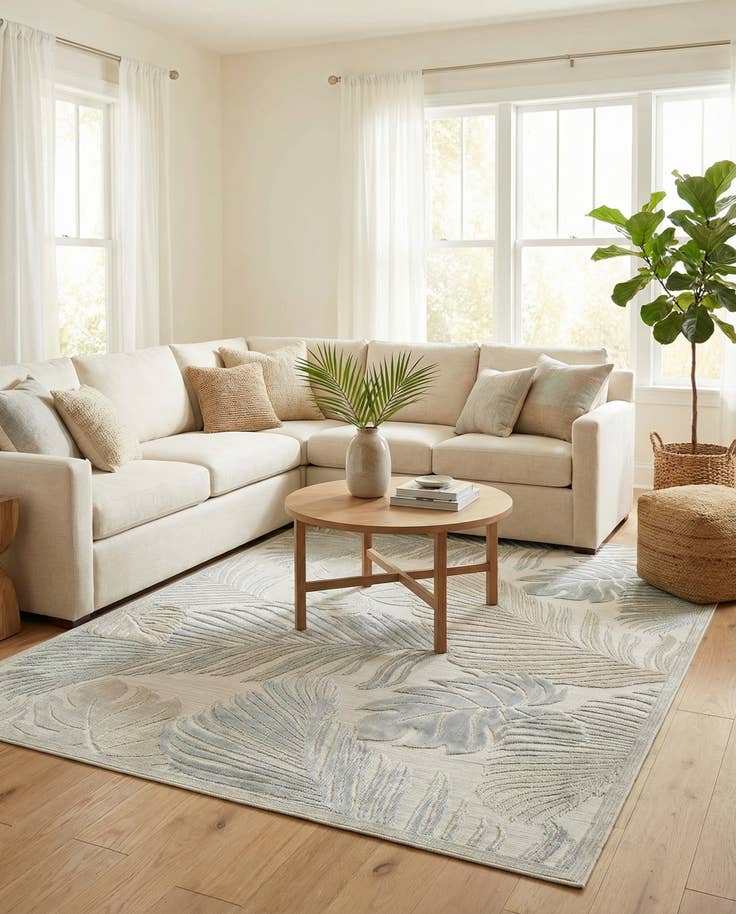 Detail image of 5' 2 x 8' Easy-Clean Botanical Indoor / Outdoor Rug