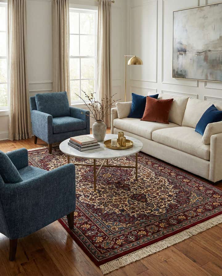 4' x 6' 8 Hand Knotted Isfahan Wool Rug