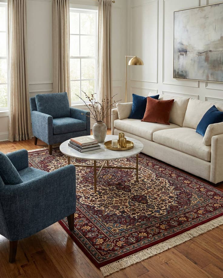 Detail image of 4' x 6' 8 Hand Knotted Isfahan Wool Rug