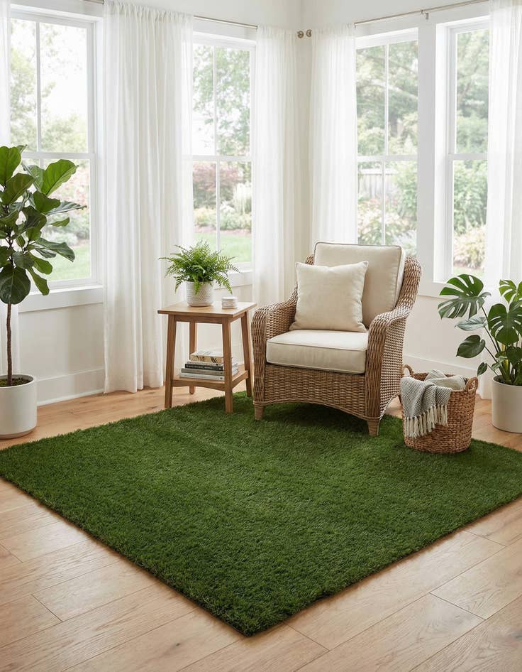 Detail image of  5' 3 x 5' 3  Washable Grass Indoor / Outdoor Square Rug