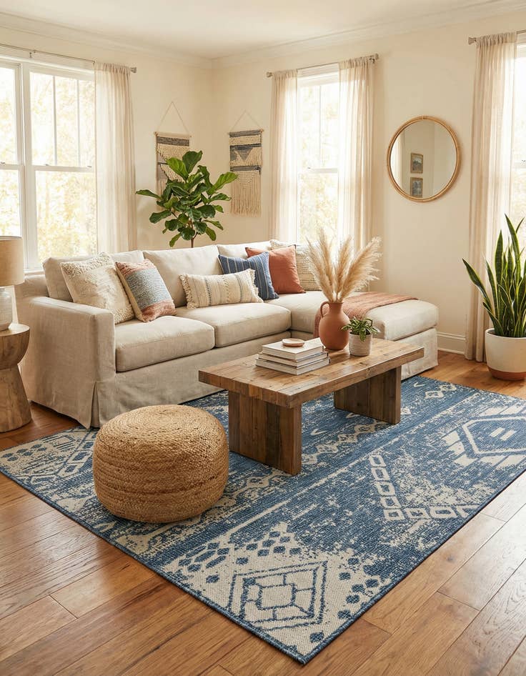 Detail image of 5' 3 x 8'  Washable Bohemian Indoor / Outdoor Rug