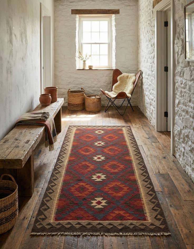 Detail image of 3' 3 x 6' 6  Hand Woven Kilim Maymana Wool Runner Rug