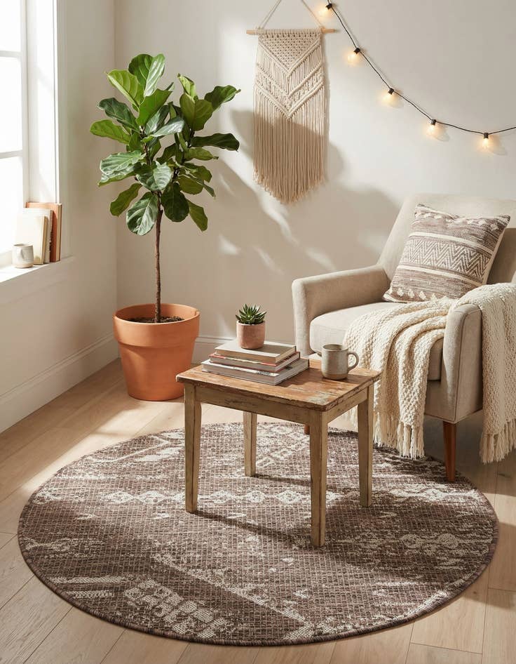 Detail image of  3' x 3'  Washable Bohemian Indoor / Outdoor Round Rug