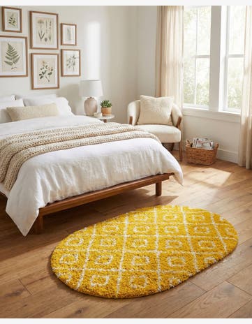 Yellow Lattice Shag Oval Rug