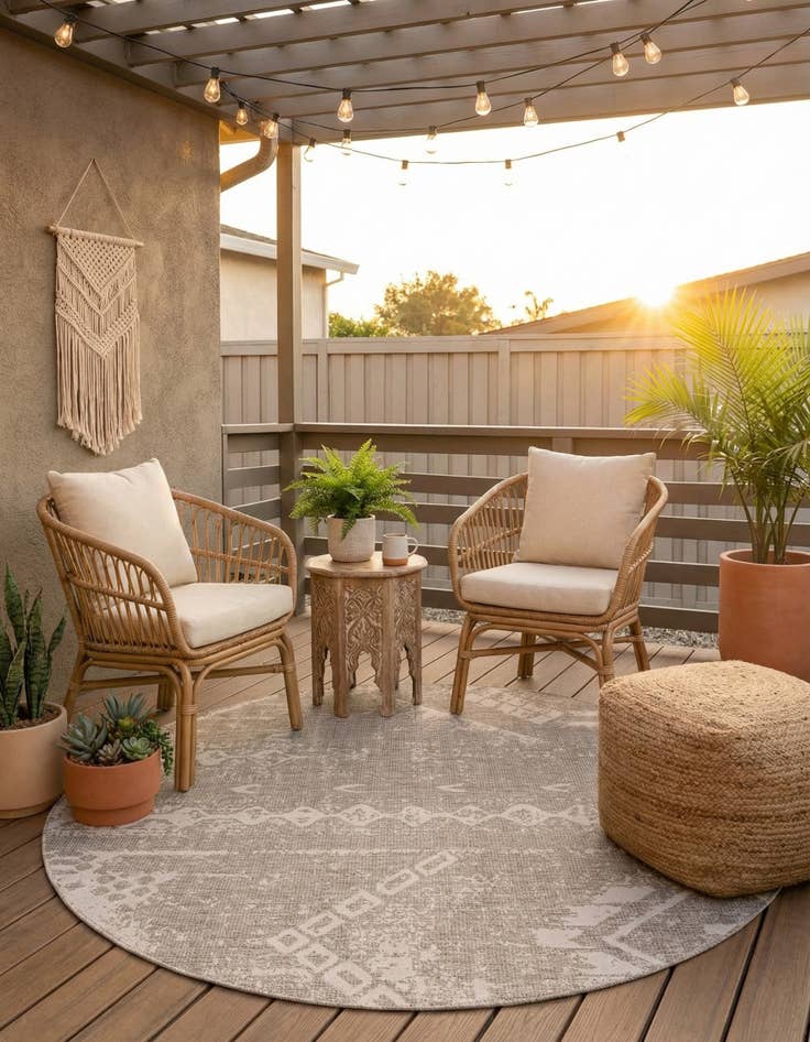 Detail image of  7' 10 x 7' 10  Washable Bohemian Indoor / Outdoor Round Rug