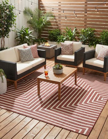 Rust Red Easy-Clean Modern Indoor / Outdoor Square Rug
