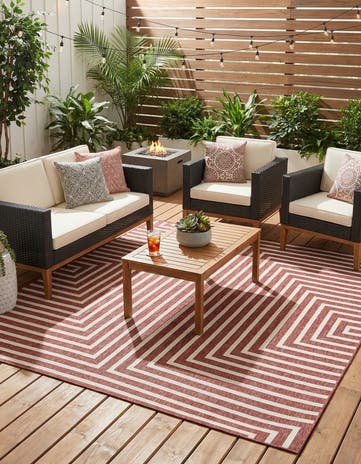 Rust Red Easy-Clean Modern Indoor / Outdoor Square Rug