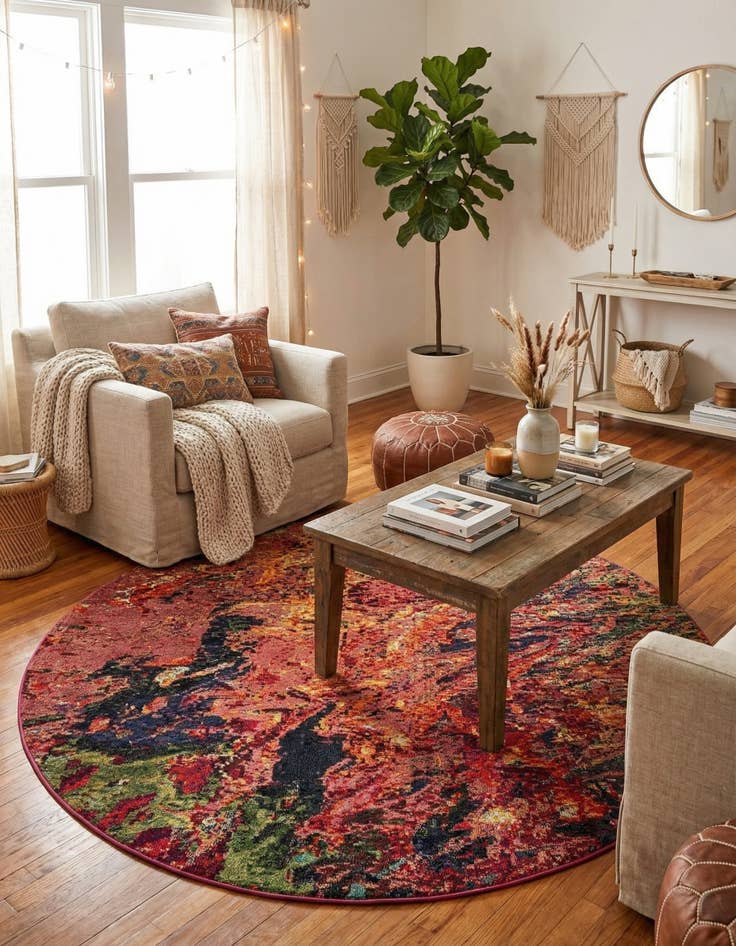 Detail image of 7' 10 x 7' 10  Washable Haerfest Round Rug