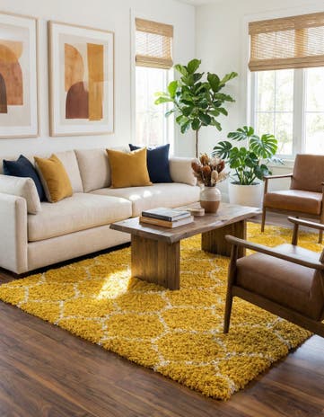 Yellow Lattice Shag Rug
