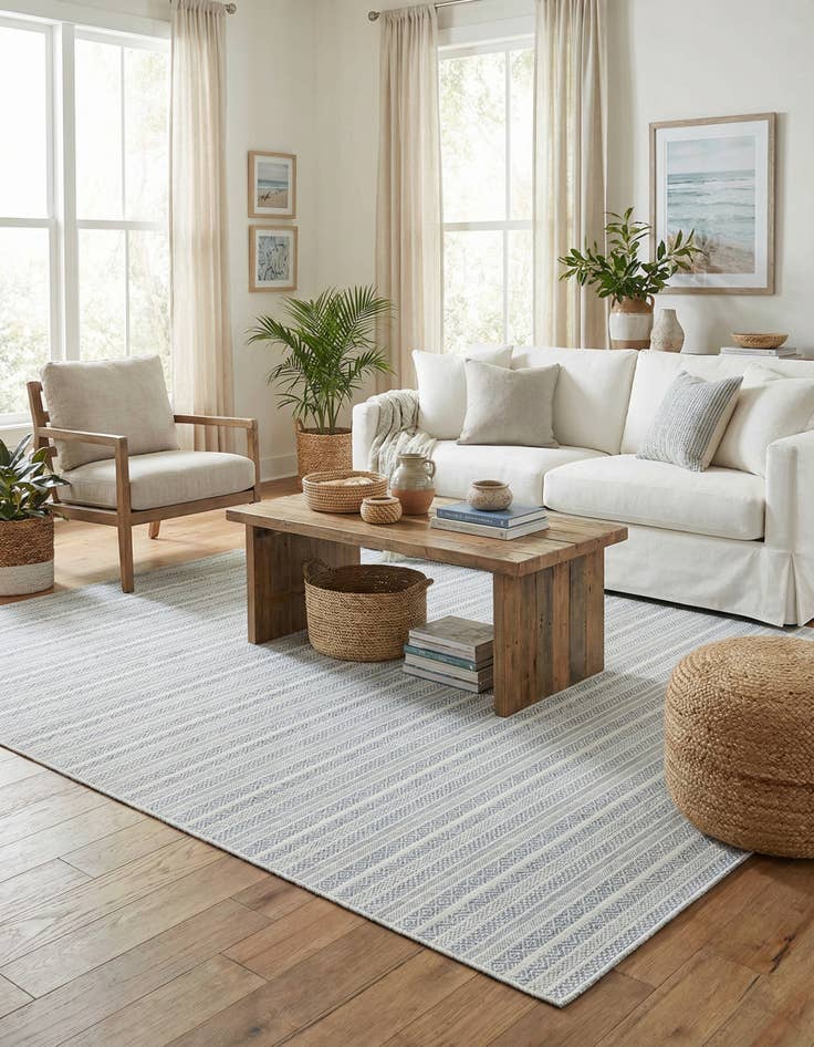 Detail image of 10' x 10'  Washable Striped Indoor / Outdoor Square Rug