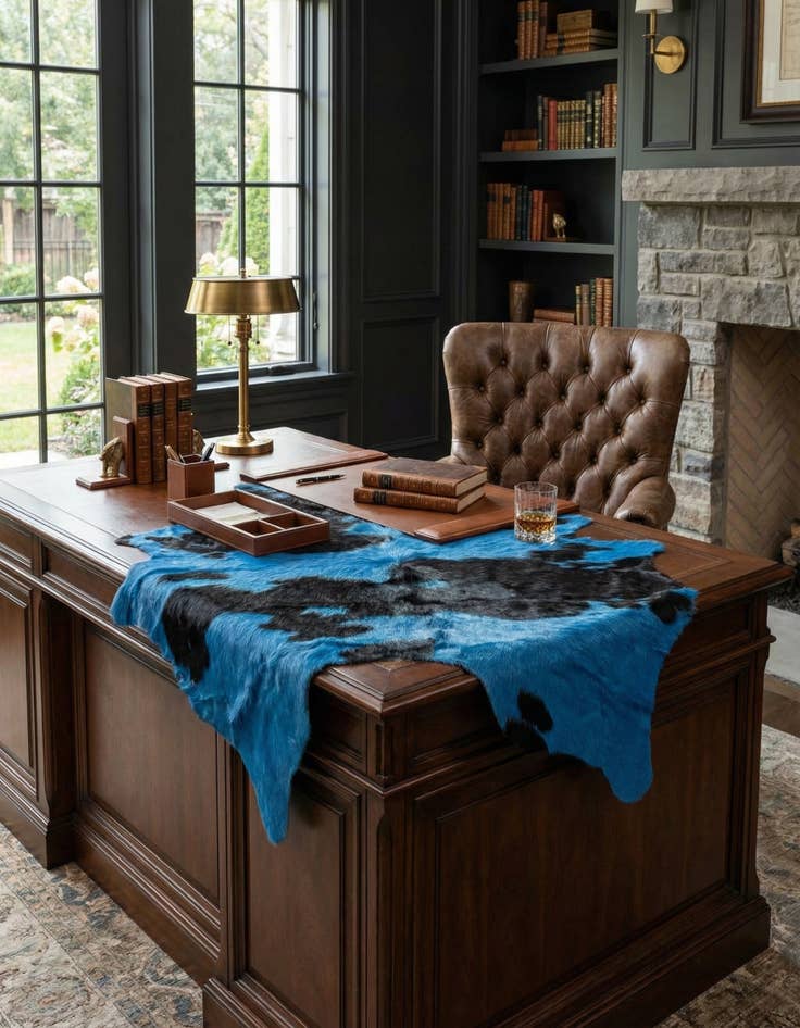 Detail image of 5' 10 x 6' 1 Cowhide Leather Table Runner Rug