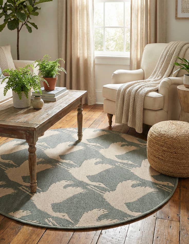 Detail image of  3' x 3'  Washable Coastal Indoor / Outdoor Round Rug