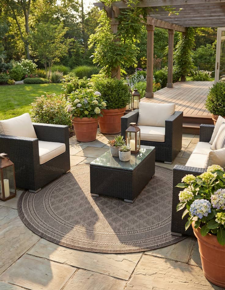 Detail image of 7' 10 x 7' 10  Washable Trellis Indoor / Outdoor Round Rug