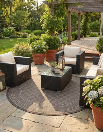 7' 10 x 7' 10 Easy-Clean Lattice Indoor / Outdoor Round Rug
