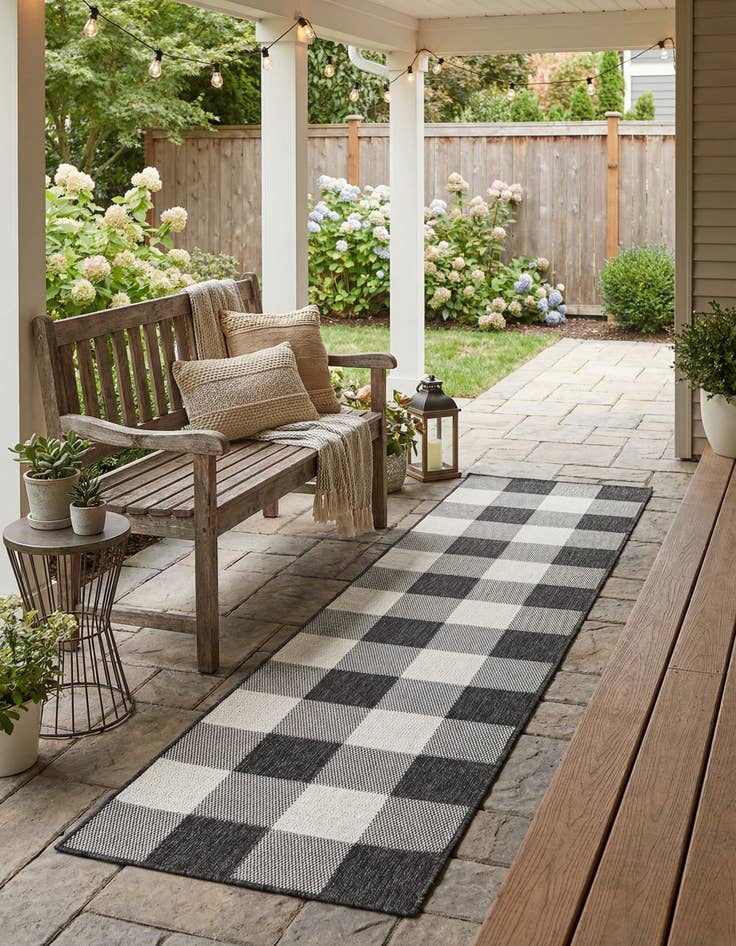 Detail image of 2' x 8' Easy-Clean Checkered Indoor / Outdoor Runner Rug
