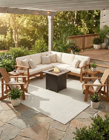 Ivory Easy-Clean Solid Indoor / Outdoor Square Rug