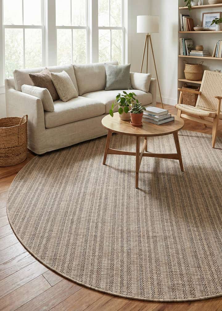 10' x 10' Easy-Clean Striped Indoor / Outdoor Round Rug