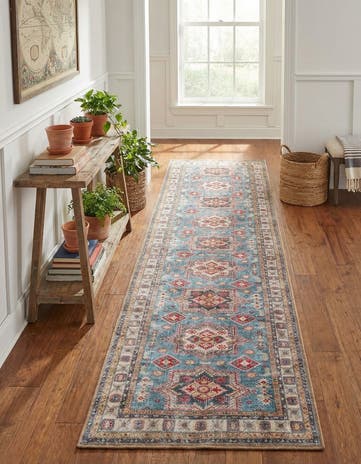 Light Blue Washable Timeless Runner Rug